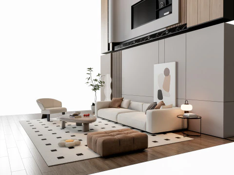 Sofa Coffee table Wall panel Living Combination 19 3D Model