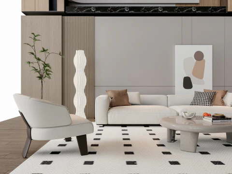 Sofa Coffee table Wall panel Living Combination 19 3D Model