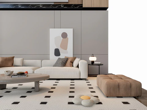 Sofa Coffee table Wall panel Living Combination 19 3D Model