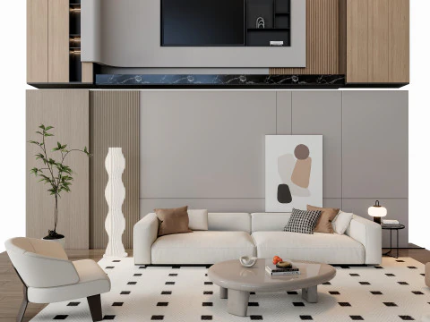 Sofa Coffee table Wall panel Living Combination 19 3D Model