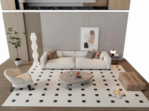 Sofa Coffee table Wall panel Living Combination 19 3D Model
