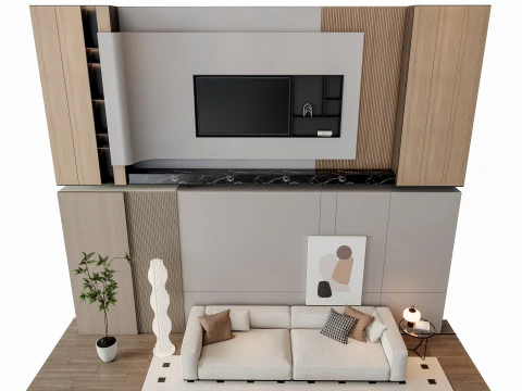 Sofa Coffee table Wall panel Living Combination 19 3D Model