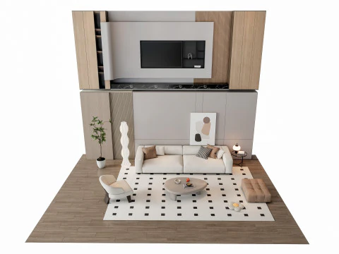 Sofa Coffee table Wall panel Living Combination 19 3D Model