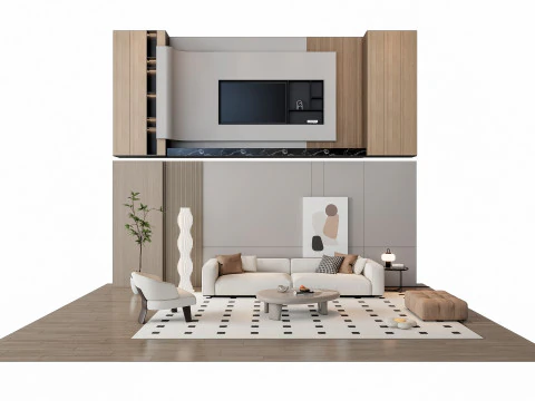 Sofa Coffee table Wall panel Living Combination 19 3D Model