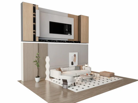 Sofa Coffee table Wall panel Living Combination 19 3D Model