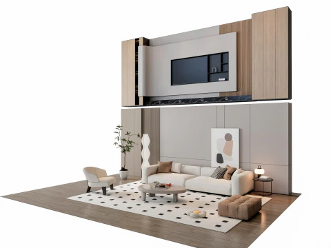 Sofa Coffee table Wall panel Living Combination 19 3D Model
