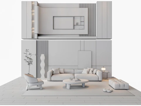 Sofa Coffee table Wall panel Living Combination 19 3D Model