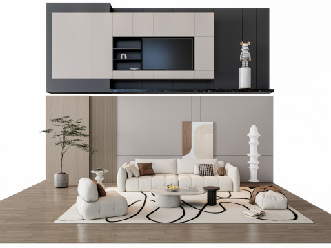 Sofa Coffee table Wall panel Living Combination 20 3D 模型