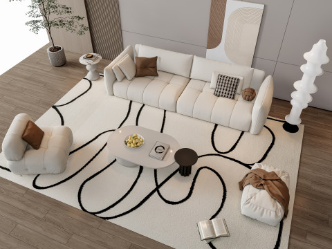 Sofa Coffee table Wall panel Living Combination 20 3D Model