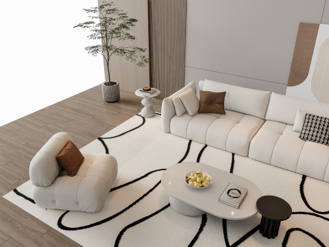Sofa Coffee table Wall panel Living Combination 20 3D Model