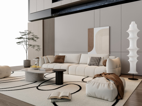 Sofa Coffee table Wall panel Living Combination 20 3D Model