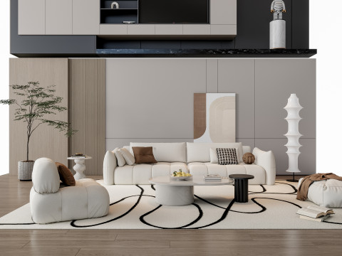 Sofa Coffee table Wall panel Living Combination 20 3D Model