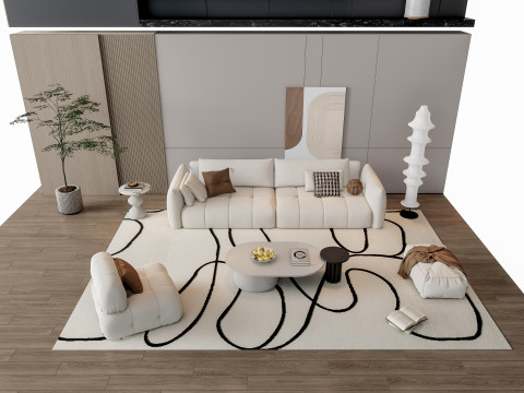 Sofa Coffee table Wall panel Living Combination 20 3D Model