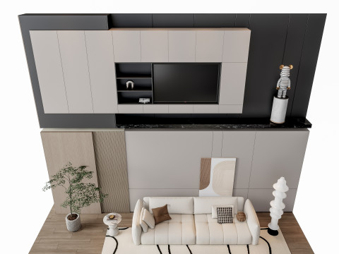 Sofa Coffee table Wall panel Living Combination 20 3D Model