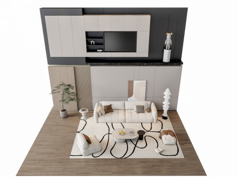 Sofa Coffee table Wall panel Living Combination 20 3D Model