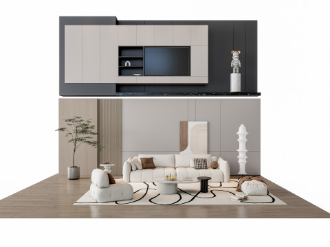 Sofa Coffee table Wall panel Living Combination 20 3D Model