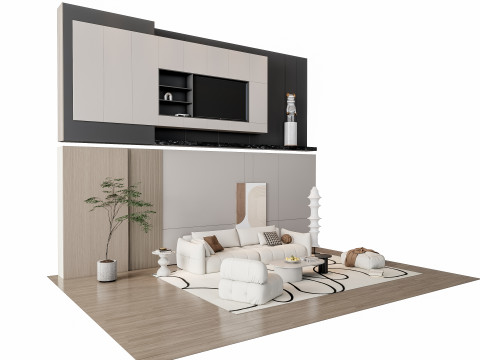 Sofa Coffee table Wall panel Living Combination 20 3D Model