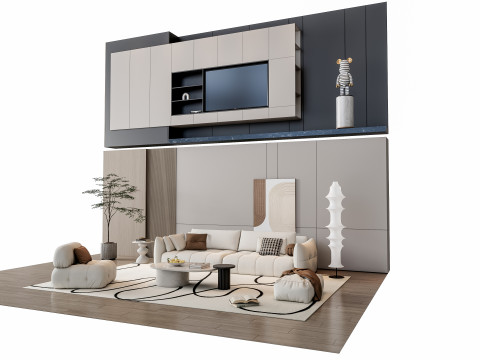 Sofa Coffee table Wall panel Living Combination 20 3D Model