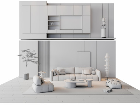 Sofa Coffee table Wall panel Living Combination 20 3D Model