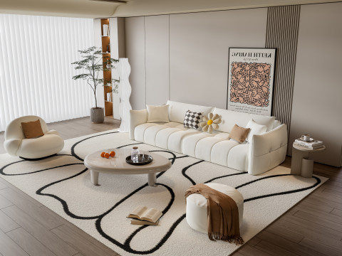 Sofa Coffee table Wall panel Living Combination 5 3D 模型
