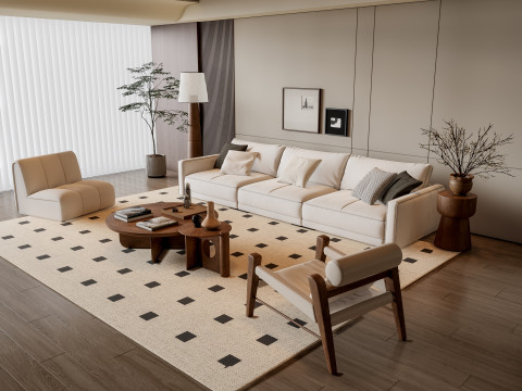 Sofa Coffee table Wall panel Living Combination 6 3D 模型