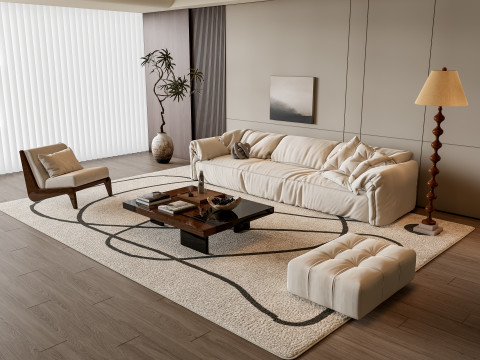 Sofa Coffee table Wall panel Living Combination 7 3D 模型