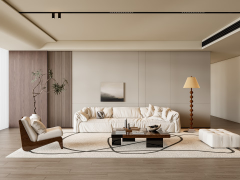 Sofa Coffee table Wall panel Living Combination 7 Model 3D