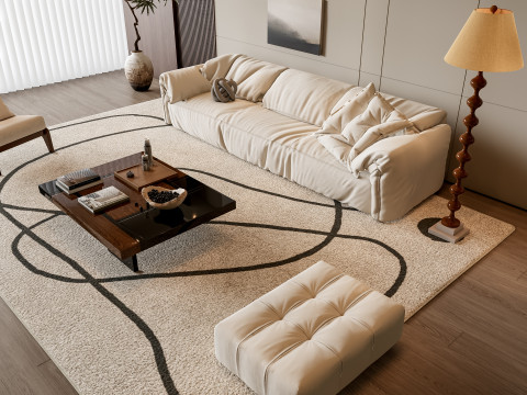 Sofa Coffee table Wall panel Living Combination 7 Model 3D