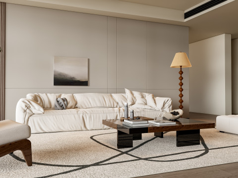 Sofa Coffee table Wall panel Living Combination 7 Model 3D