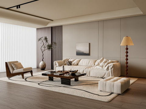 Sofa Coffee table Wall panel Living Combination 7 Model 3D