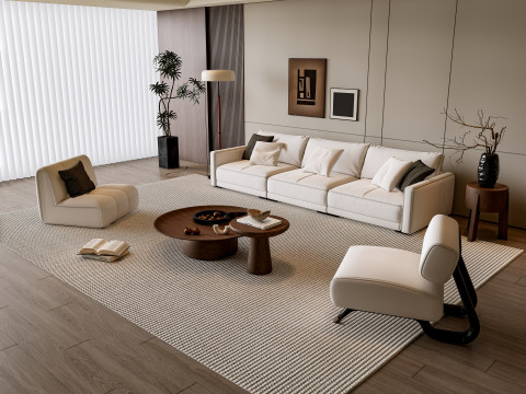 Sofa Coffee table Wall panel Living Combination 8 3D 模型