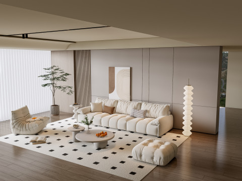 Sofa Coffee table Wall panel Living Combination 10 3D 模型