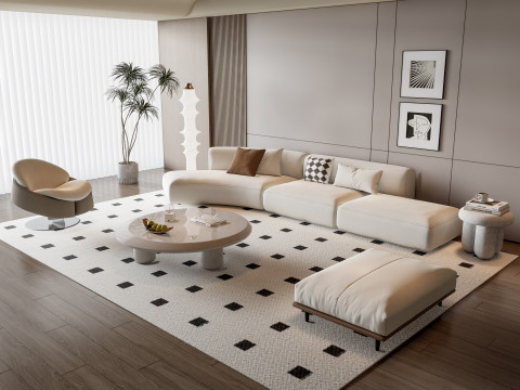 Sofa Coffee table Wall panel Living Combination 11 3D 模型