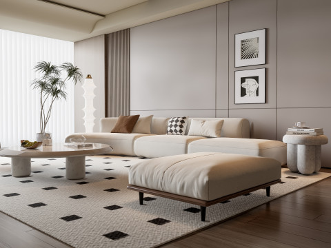 Sofa Coffee table Wall panel Living Combination 11 3D Model