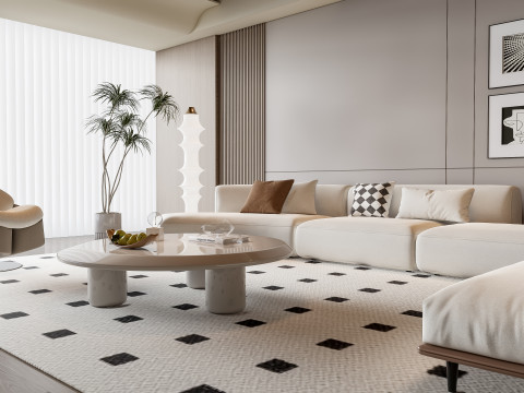 Sofa Coffee table Wall panel Living Combination 11 3D Model