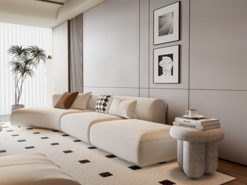 Sofa Coffee table Wall panel Living Combination 11 3D Model