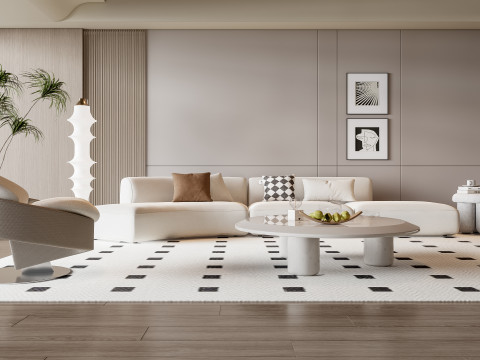 Sofa Coffee table Wall panel Living Combination 11 3D Model