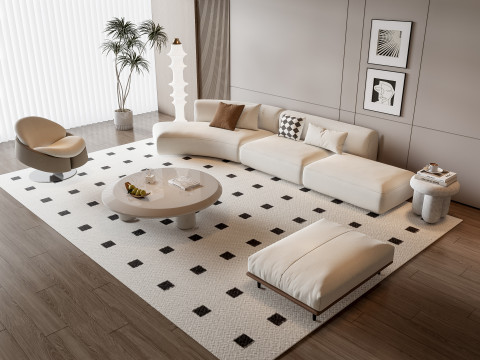Sofa Coffee table Wall panel Living Combination 11 3D Model