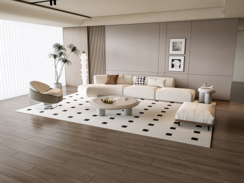 Sofa Coffee table Wall panel Living Combination 11 3D Model