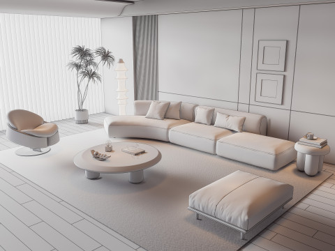 Sofa Coffee table Wall panel Living Combination 11 3D Model