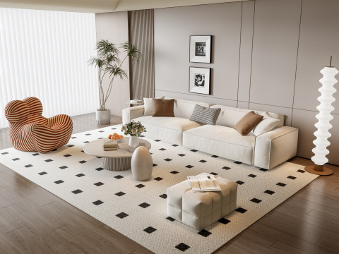 Sofa Coffee table Wall panel Living Combination 12 3D 模型