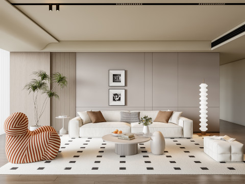 Sofa Coffee table Wall panel Living Combination 12 3D Model