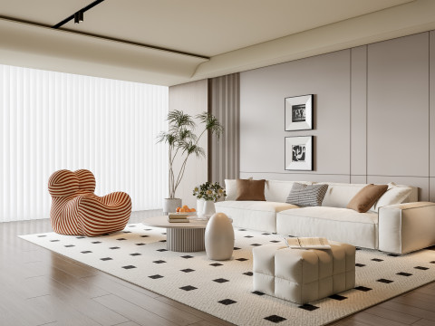 Sofa Coffee table Wall panel Living Combination 12 3D Model