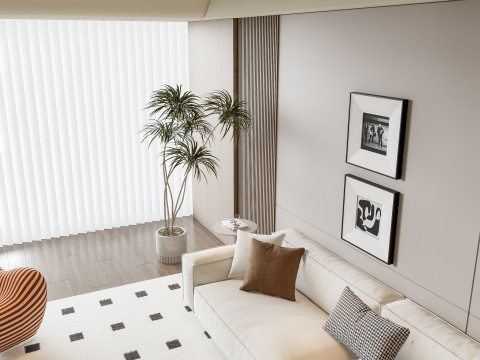 Sofa Coffee table Wall panel Living Combination 12 3D Model