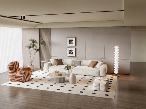 Sofa Coffee table Wall panel Living Combination 12 3D Model