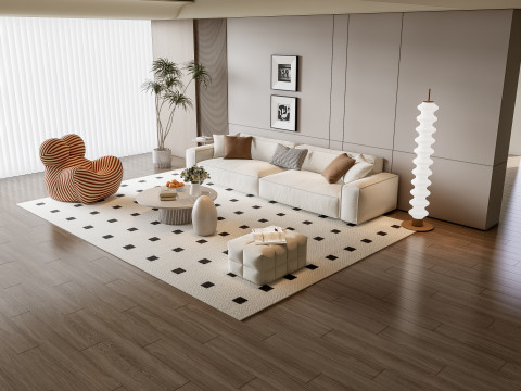Sofa Coffee table Wall panel Living Combination 12 3D Model