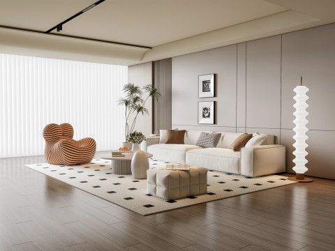 Sofa Coffee table Wall panel Living Combination 12 3D Model