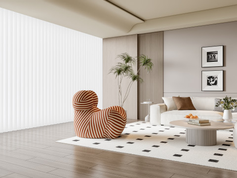 Sofa Coffee table Wall panel Living Combination 12 3D Model