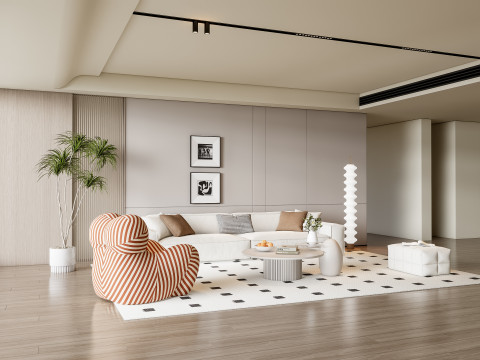 Sofa Coffee table Wall panel Living Combination 12 3D Model