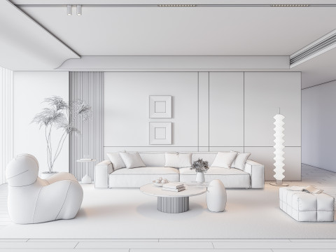 Sofa Coffee table Wall panel Living Combination 12 3D Model